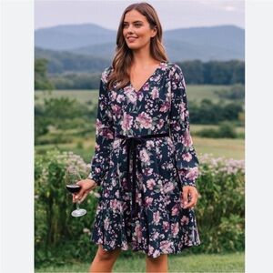 Gal meets glam Rosalind Fit&flare dress long sleeve  floral black purple size 4